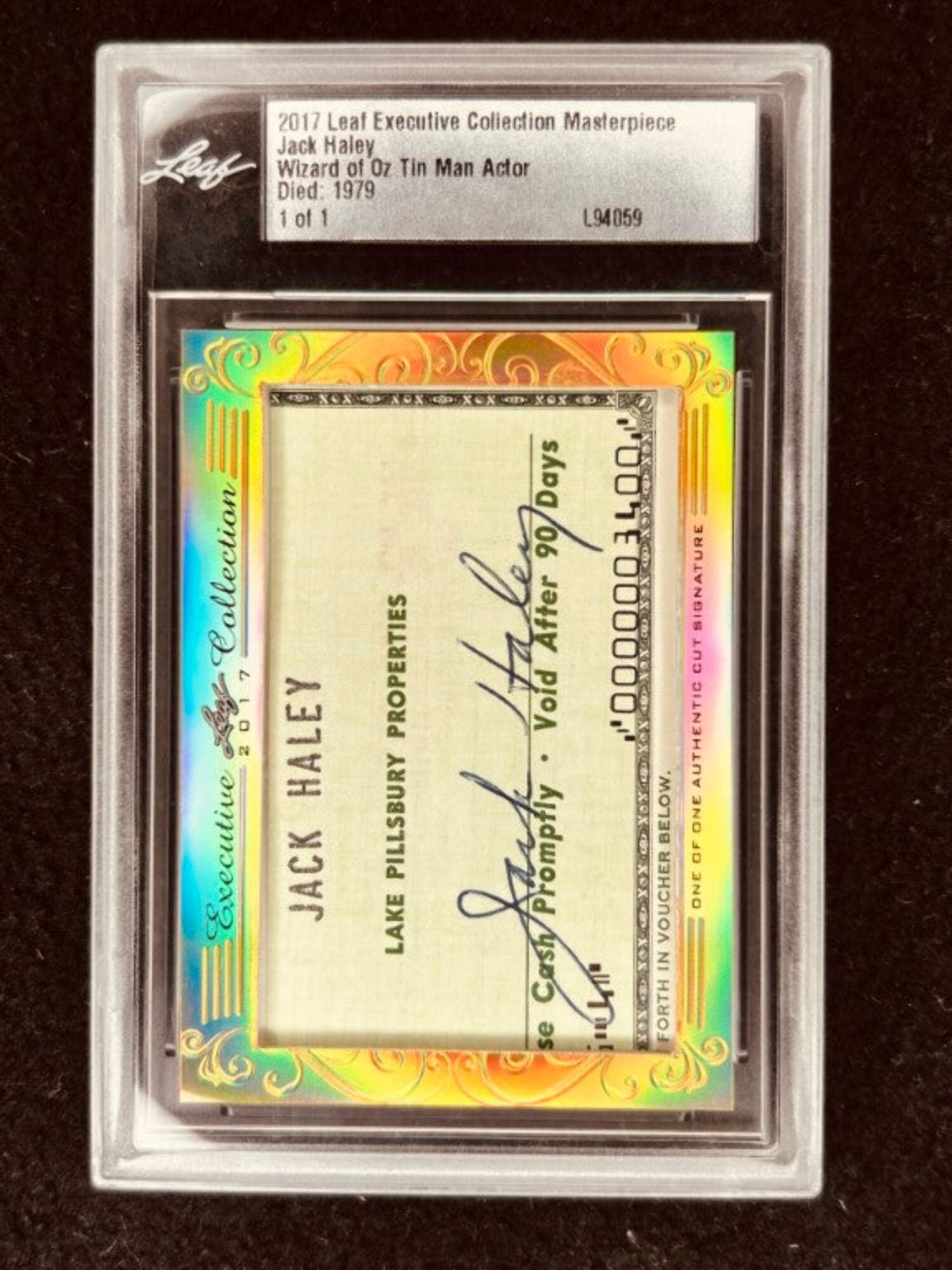 Jack Haley 2017 Leaf Masterpiece Cut Signature certified autograph card