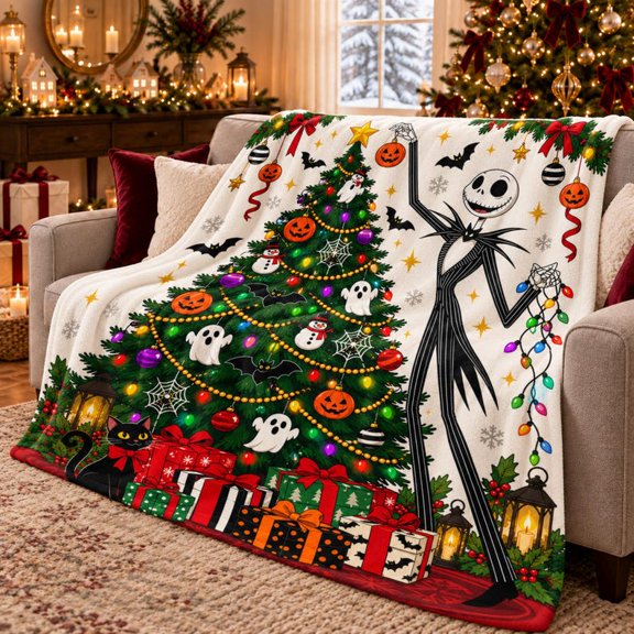 Jack Halloween Flannel Blanket, Night.mare Before Christmas Blanket, Halloween Gift