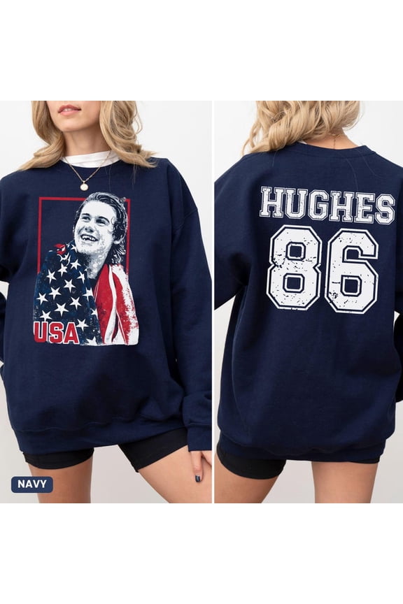Jack Hughes USA Gold Hockey Sweatshirt, 2 Sides Patriotic Hockey Fan Sweater, Hockey Inspired Graphic Tee, American Hockey Pride Gift, Unisex Sizes S-5XL - Multicolor