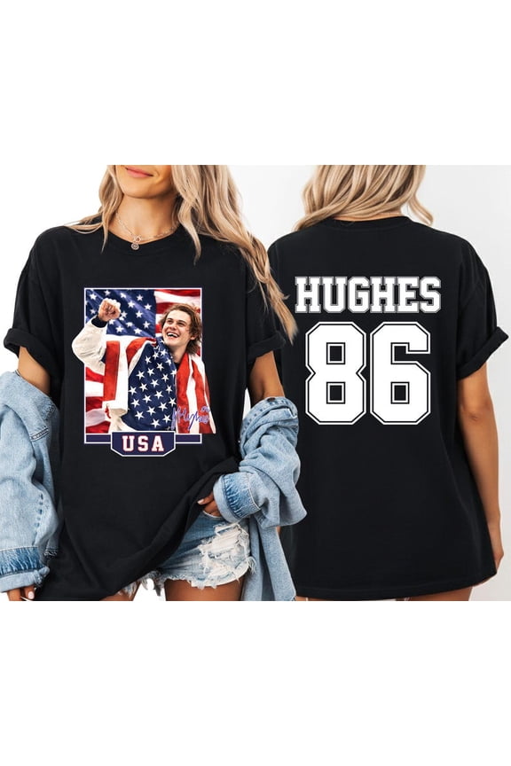 Jack Hughes USA Hockey 2 Sided T-Shirt, Unisex Sizes S-5XL - Multicolor