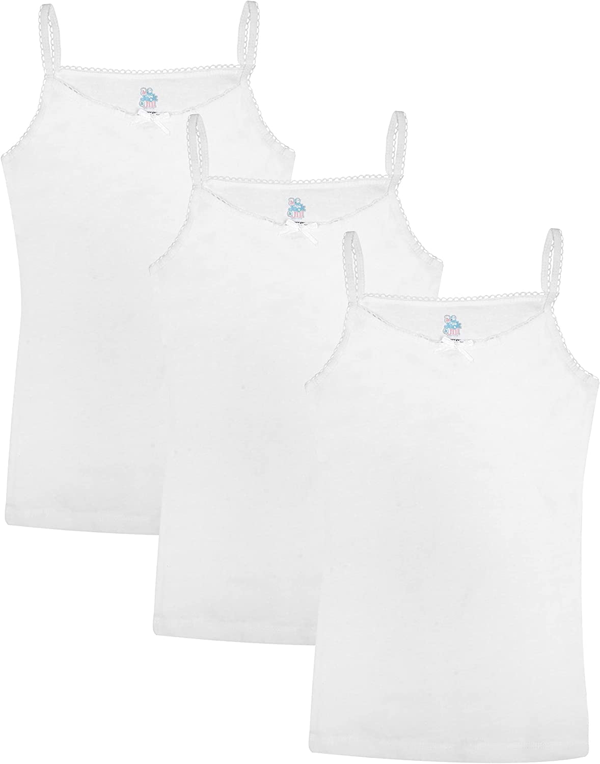 Buyless Fashion Girls Tagless Cami Scoop Neck Undershirts Cotton Tank Tops  With Trim and Strap (4 Pack) 