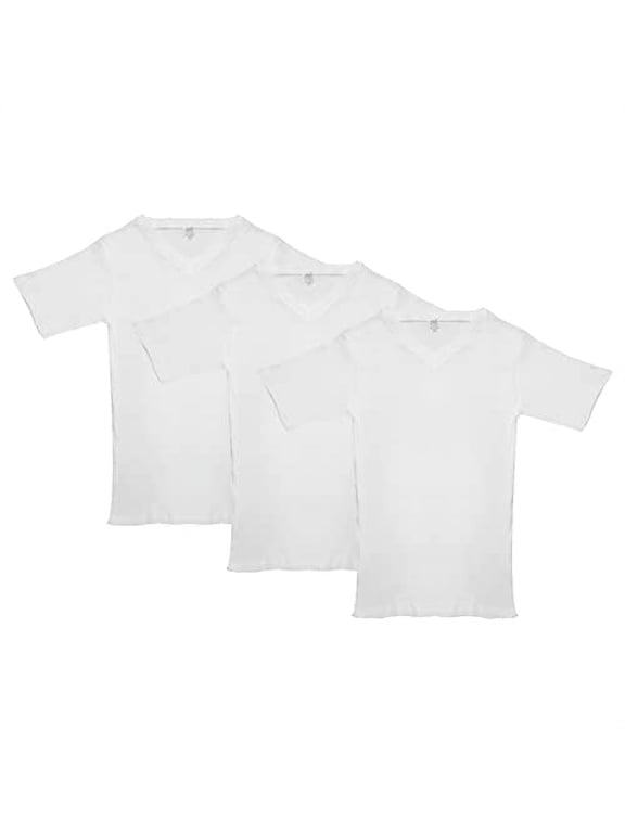 Jack & Jill V-Neck Short Sleeve Undershirts for Boys - T Shirts for Boys - Loose-fit Design White Undershirt - Made of Combed Cotton (Size 12)