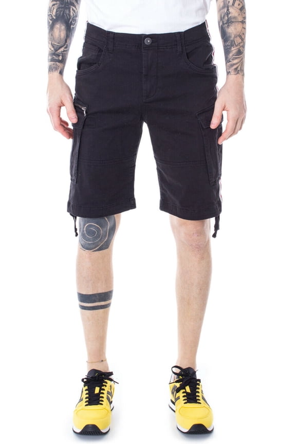BLACK Chop Stripe Cargo Shorts, US Medium