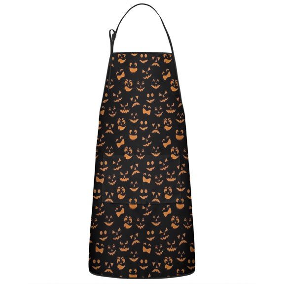 Jack Lantern Faces Halloween Pattern Apron-Garden Aprons for Women with Pockets-Cotton Linen Waterproof Kitchen Cooking Gardening Aprons Adjustable for Kitchen,Cooking,BBQ and Salon 33"x27"