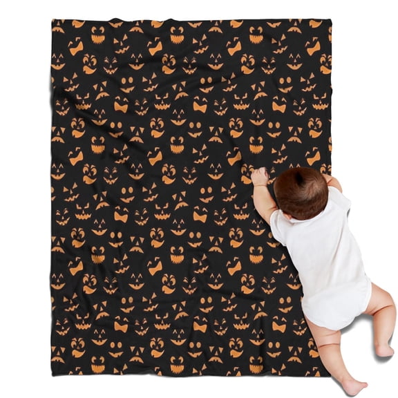 Jack Lantern Faces Halloween Pattern Blanket,Comfortable Soft Flannel Throw Blanket,All Season,Warm Lightweight Blankets for Sofa Bed Couch Living Room Chair,30"x40"