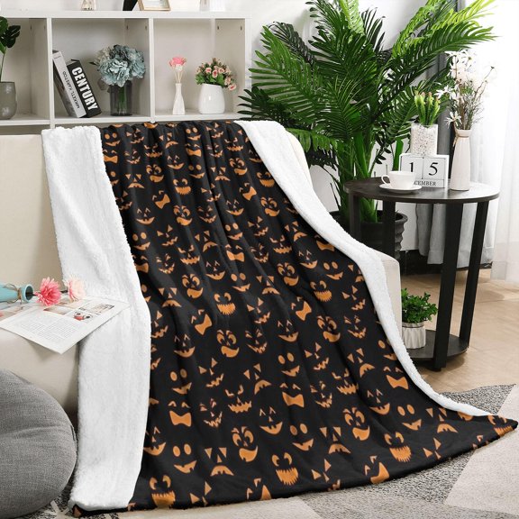 Jack Lantern Faces Halloween Pattern Blanket,Comfortable Soft Flannel Throw Blanket,All Season,Warm Lightweight Blankets for Sofa Bed Couch Living Room Chair,50"x60"