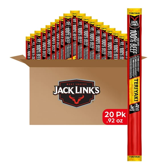Jack Link's Beef Sticks, DNF2 Teriyaki - Protein Snack, Meat Stick With 5g Of Protein, Made With 100% Beef, No Added MSG** - 0.92 Oz. (20 Count)