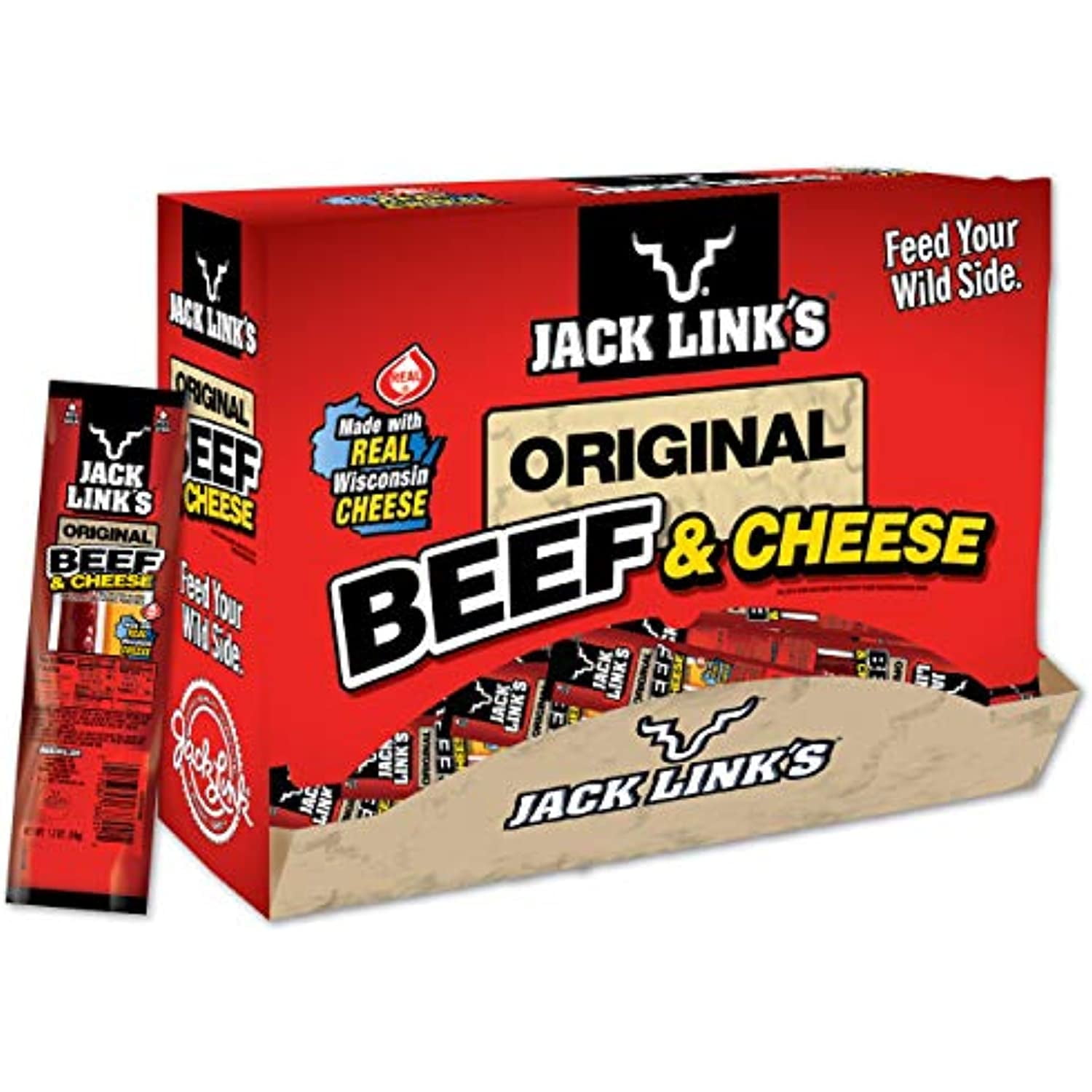 Jack Link’S Original Beef & Cheese Combo Pack, 1.2 Oz., Pack Of 48 – Original 100% Beef Stick And Cheese Stick Made With Real Wisconsin Cheese - 7G Protein, Made With Beef
