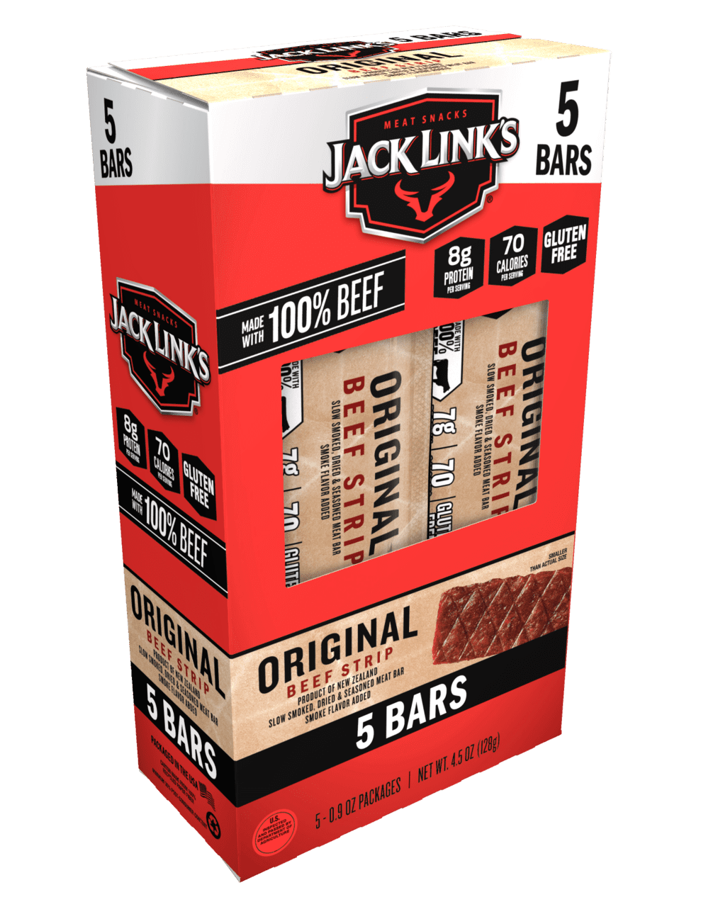 Jack Link's 100% Beef Original Steak Bars 4.5oz 5 Count Multipack Box