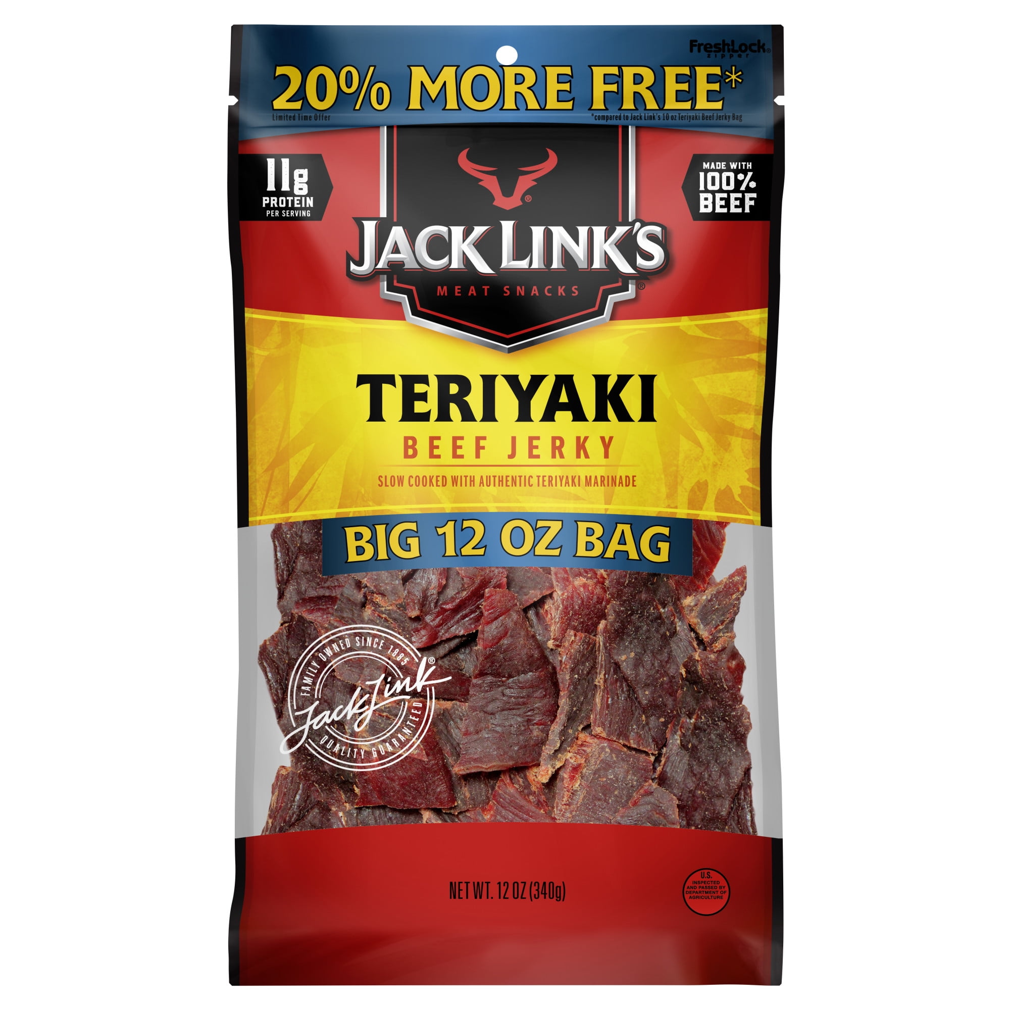 Jack Link's 100% Beef Teriyaki Beef Jerky 12oz Resealable Bag