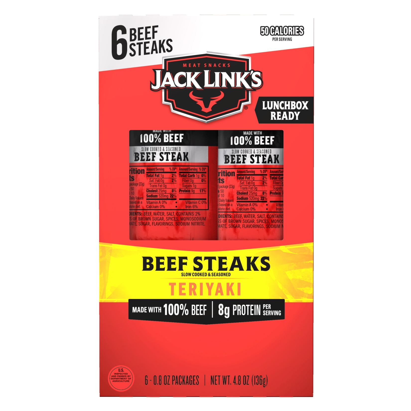 Jack Link's 100% Beef Teriyaki Beef Steaks 4.8 Ounce 6 Count Multipack