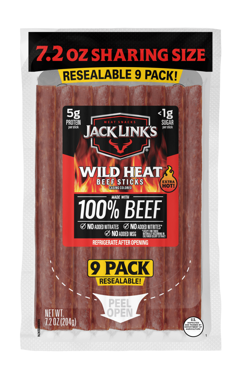 Jack Link's 100% Beef Wild Heat Sticks 7.2oz 9 Count Package