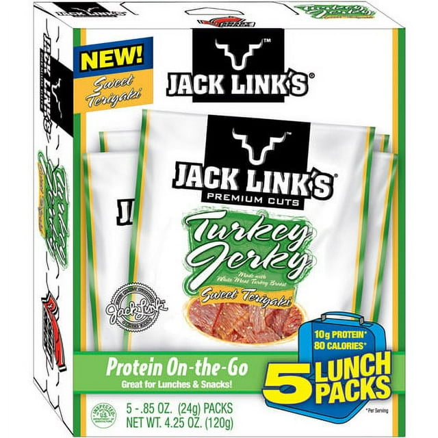 Jack Link's 100% Turkey Sweet Teriyaki Turkey Jerky 0.85oz 5 count Multipack Box