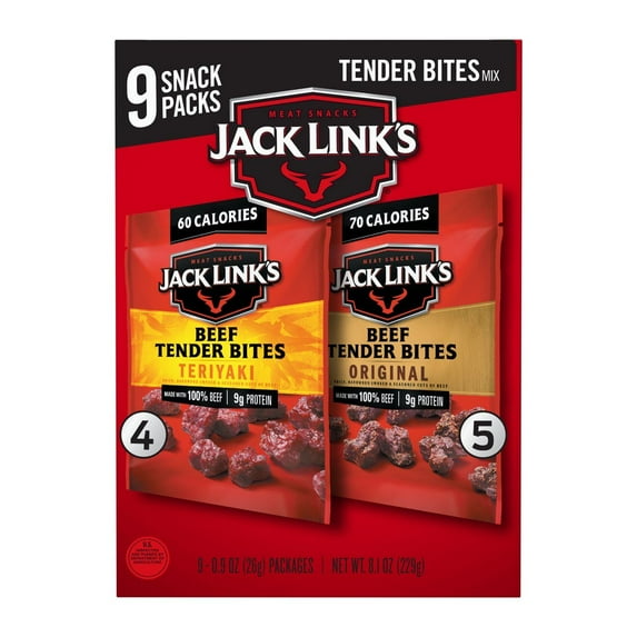 Jack Link's 9g Protein Beef Tender Bites Snack Packs - Original & Teriyaki - 9 ct (Packaging May Vary)