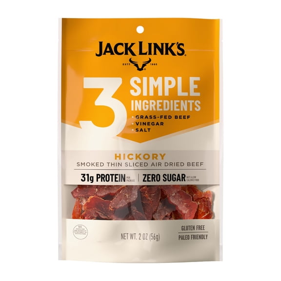 Jack Links Air Dried Steak Slices Hickory Smoked Flavor 15g protein per 1 oz serving, Zero Sugar, Made with 100% Grass-Fed Beef, Gluten Free, Paleo Friendly, Simple Protein Snack, 2oz bag