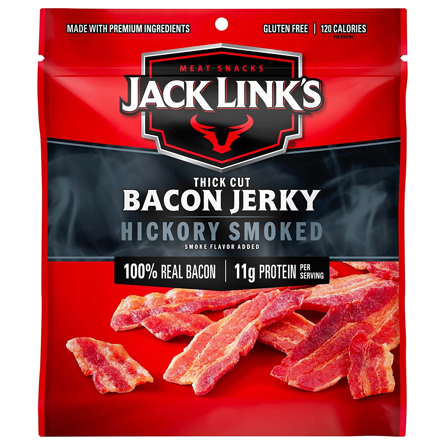 Jack Link's Bacon Jerky, Hickory Smoked, 2.5 oz. Bag Flavorful Ready