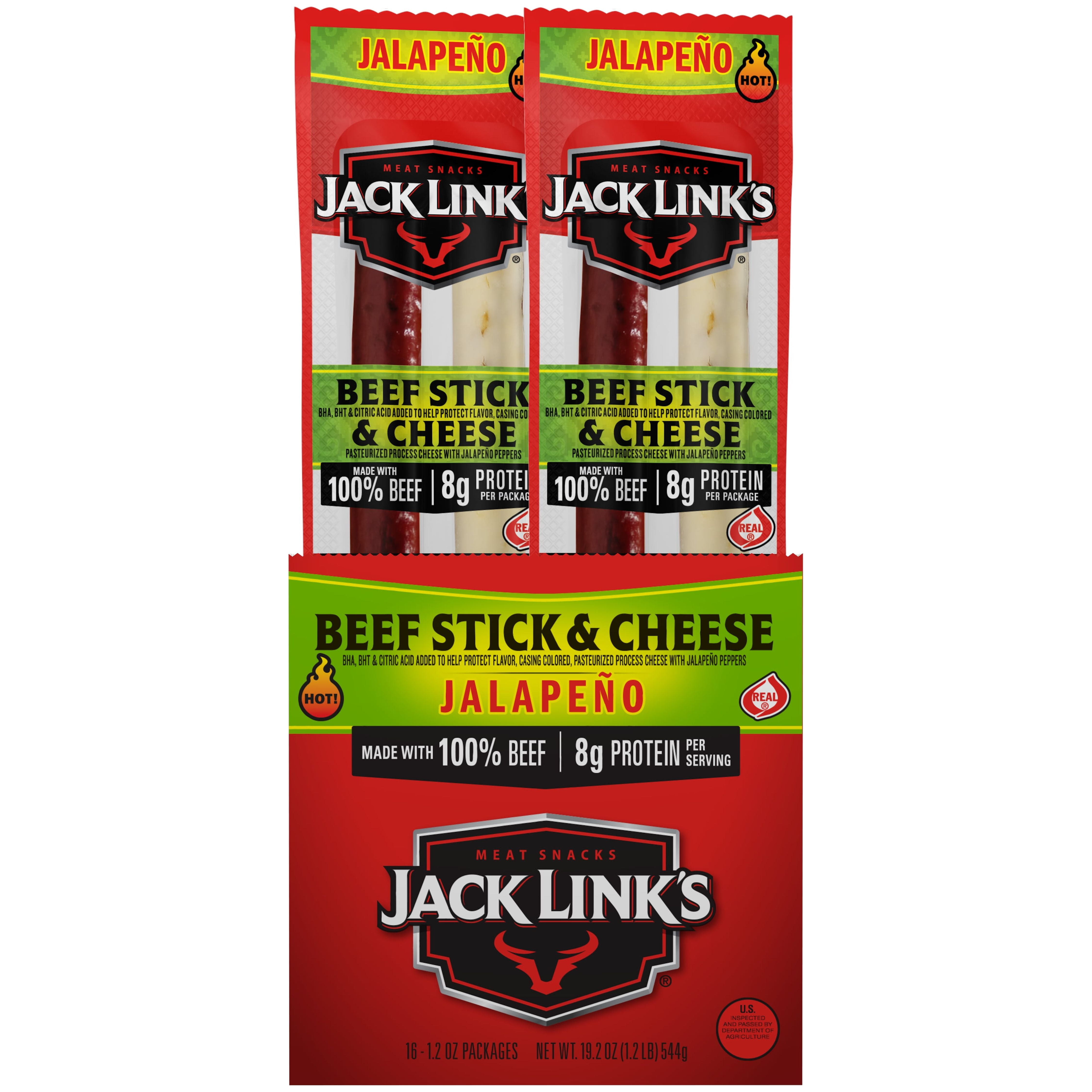 Jack Link's Beef & Jalapeno Cheese Combo Snack Sticks, 8g Protein Snack, 1.2oz