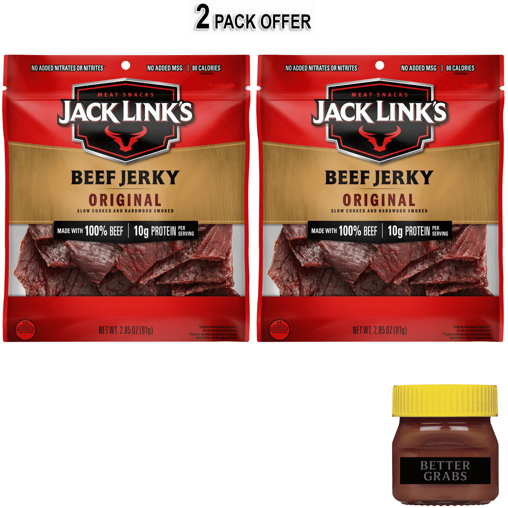 Jack Link’s Beef Jerky, 100% Beef, Original, 2.85 OZ 10g of Protein Per Serving