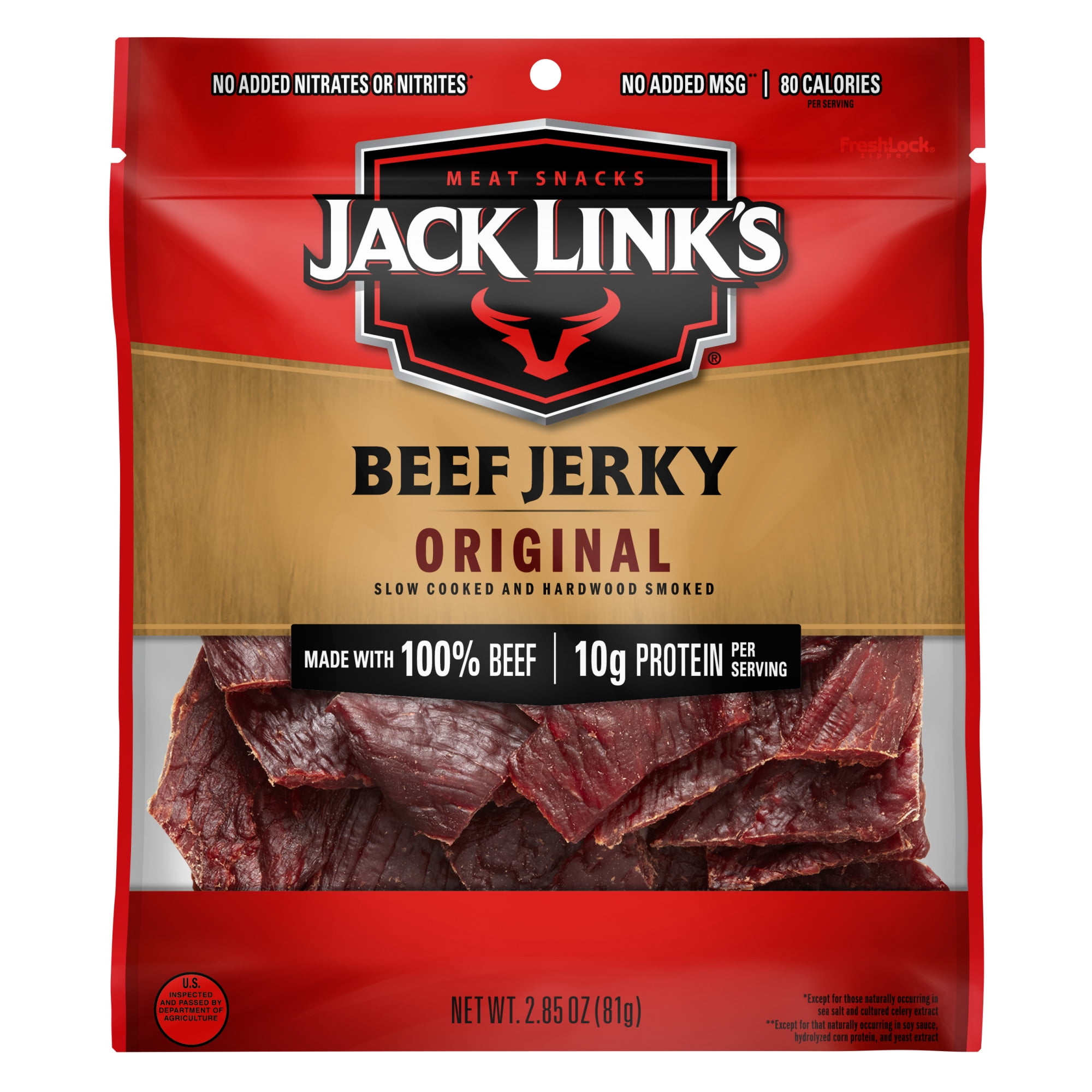Jack Link’s Beef Jerky, 100 Beef, Original, 2.85 oz, 10g of Protein per Serving
