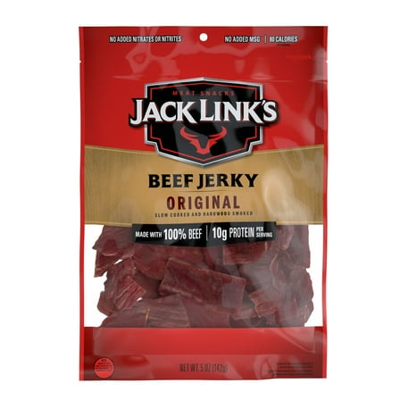 Jack Link’s Beef Jerky, Original, Made with 100% Beef, 10g of Protein per Serving, 5 oz, Resealable Bag