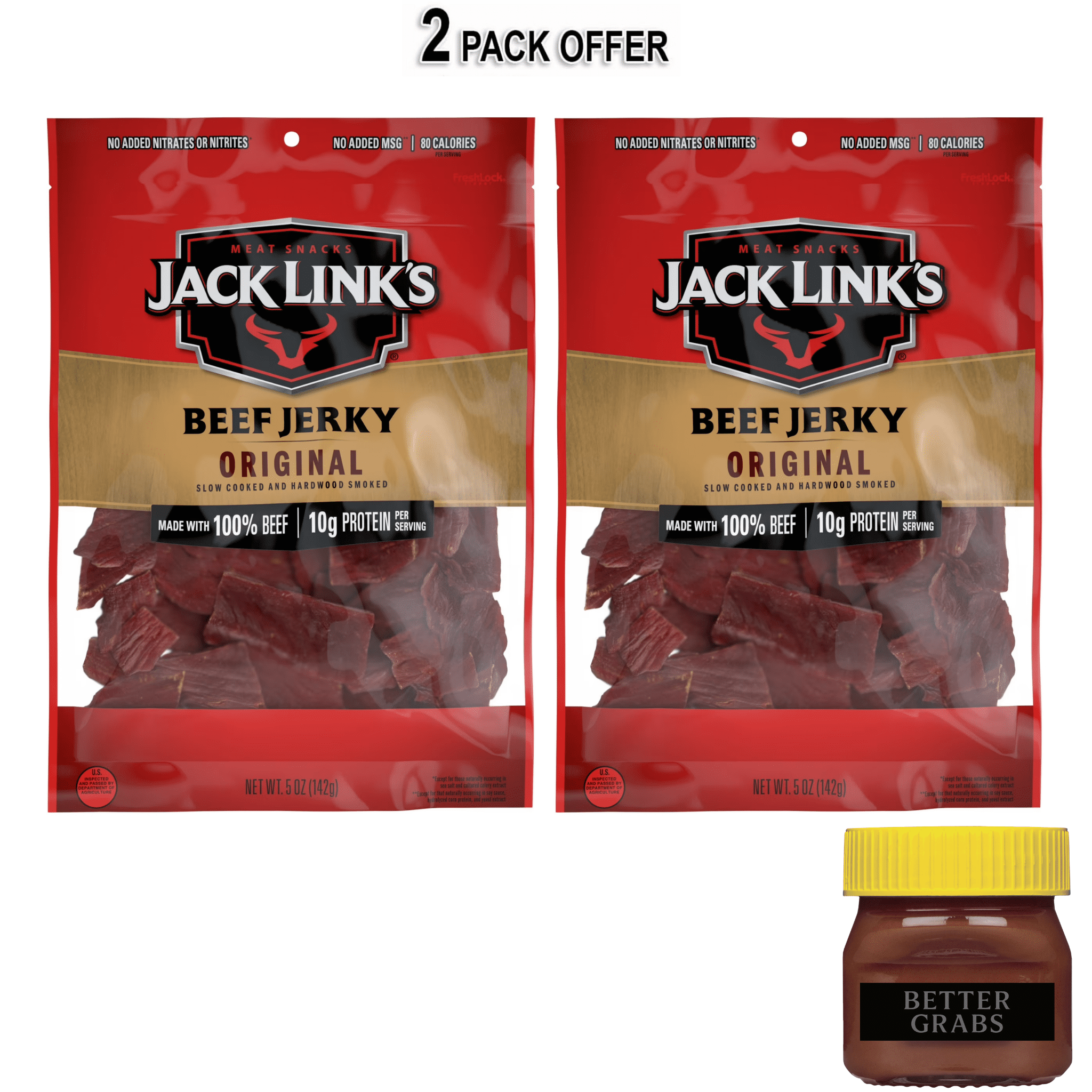 Jack Link’s Beef Jerky, Original, Made with 100% Beef, 10g of Protein per Serving, 5 oz