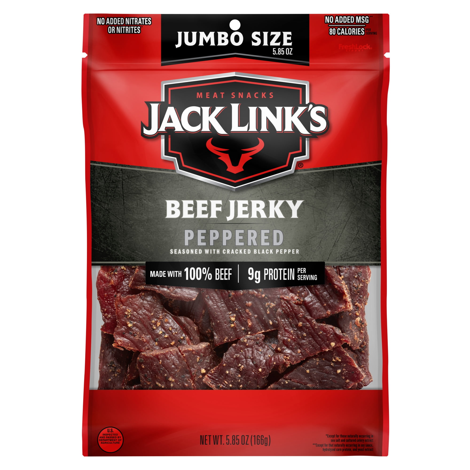 Jack Links Beef Jerky, Peppered, 100% Beef, 11g of Protein per Serving, 5.85 oz Bag