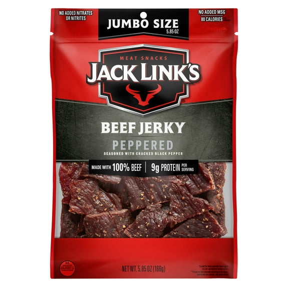 Jack Link’s Beef Jerky, Peppered, 100% Beef, 11g of Protein per Serving, 5.85 oz Bag