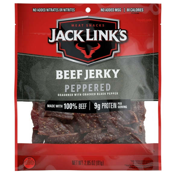 Jack Links Beef Jerky, Peppered, 100% Beef, 9g of Protein per Serving, 2.85 oz Bag