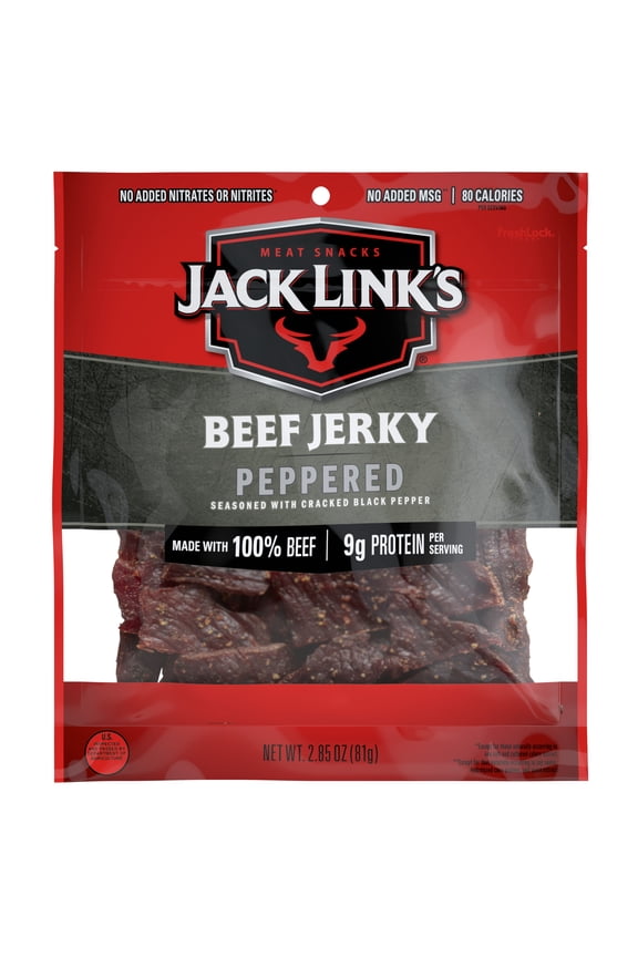 Jack Links Beef Jerky, Peppered, 100% Beef, 9g of Protein per Serving, 2.85 oz Bag
