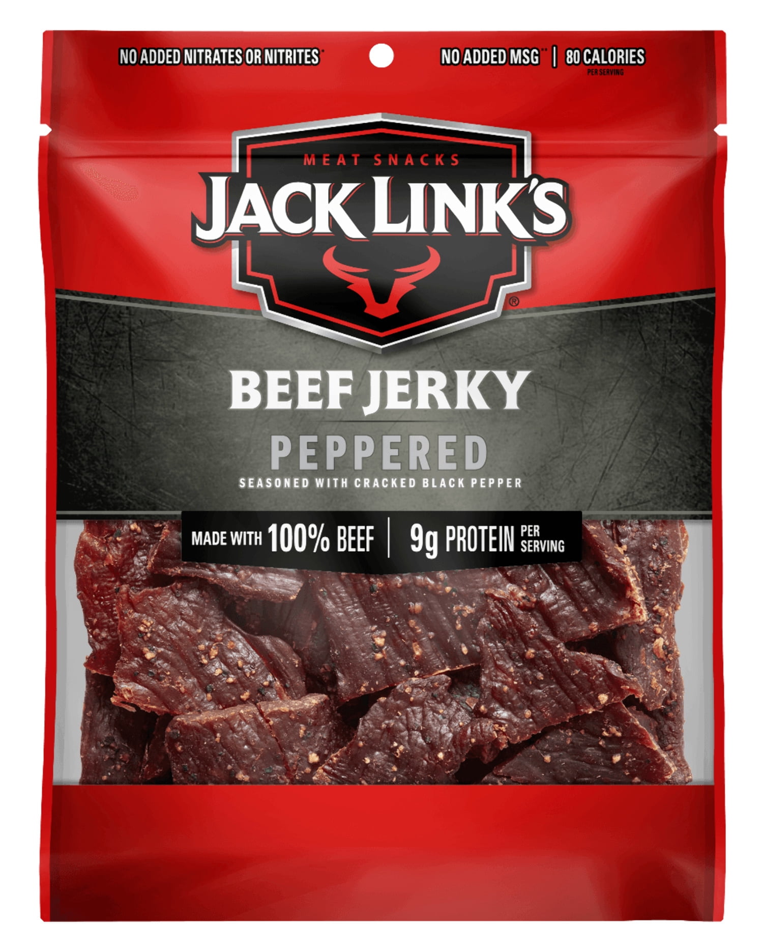 Jack Links Beef Jerky, Peppered, 100% Beef, 9g of Protein per Serving, 2.85 oz Bag