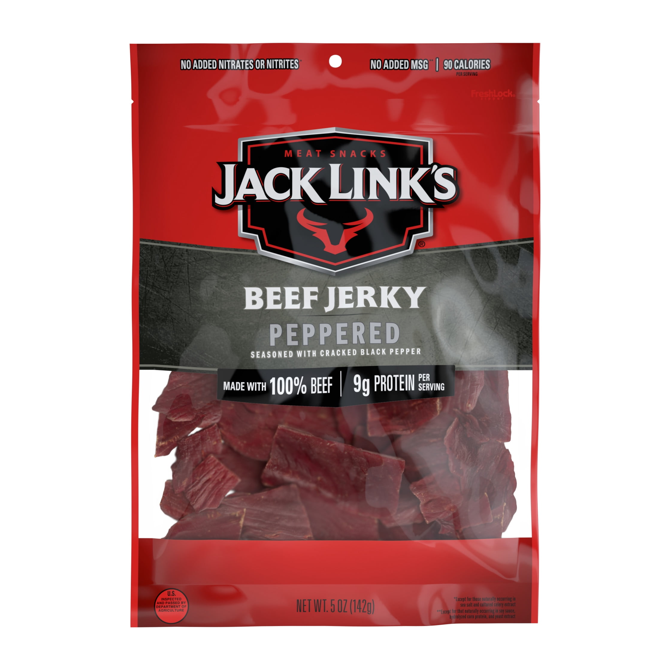 Jack Links Beef Jerky, Peppered, Made with 100% Beef, 9g of Protein per Serving, 5 oz, Resealable Bag