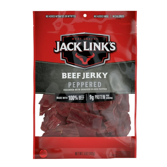 Jack Links Beef Jerky, Peppered, Made with 100% Beef, 9g of Protein per Serving, 5 Ounce, Resealable Bag