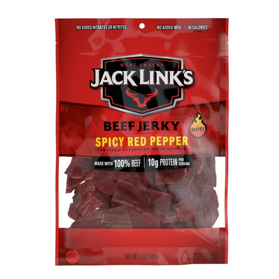 Jack Link’s Beef Jerky, Spicy Red Pepper, Made with 100% Beef, 10g of Protein per Serving, 5 Ounce, Resealable Bag