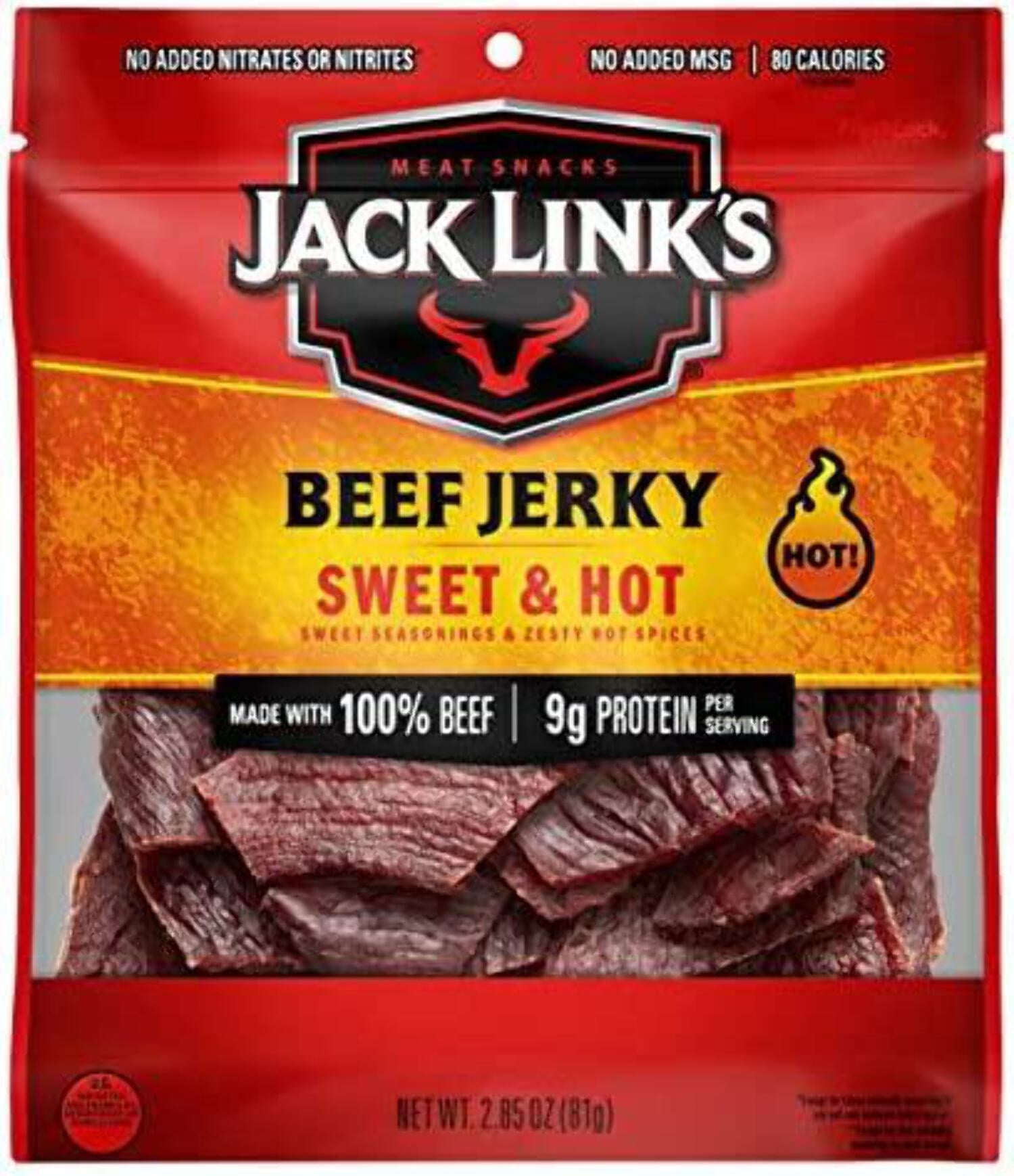 Jack Links Beef Jerky, Sweet & Hot, 100% Beef, 9g of Protein per Serving, 2.85 oz Bag