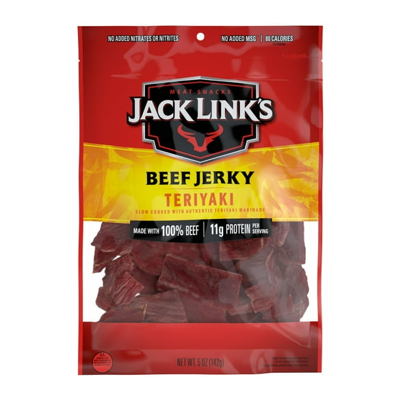 Jack Links Beef Jerky, Teriyaki, Made with 100% Beef, 11g of Protein per Serving, 5 Ounce, Resealable Bag