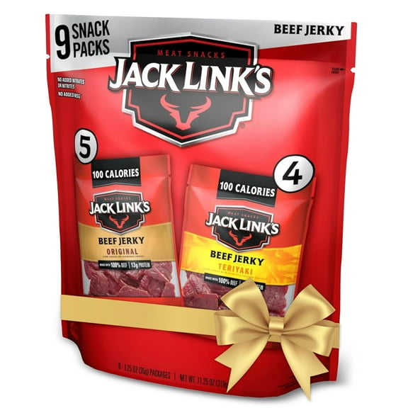 Jack Link's Beef Jerky Variety Pack - Includes Original and Teriyaki Flavors, On the Go Snacks, 13g of Protein Per Serving, Great Stocking Stuffers, Holiday Gifts for Men, 1.25 Oz (Pack of 9)