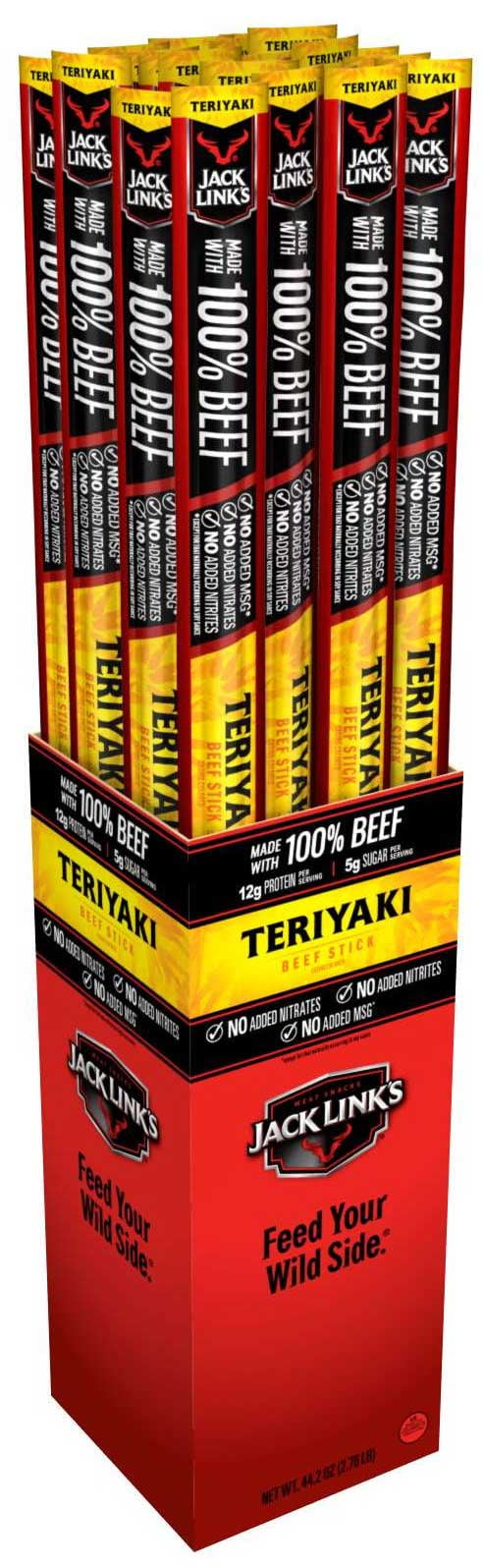 Jack Link's Beef Meat Sticks Variety Pack, Original, Teriyaki, Peppered, 1.84 oz, 24 Count Box