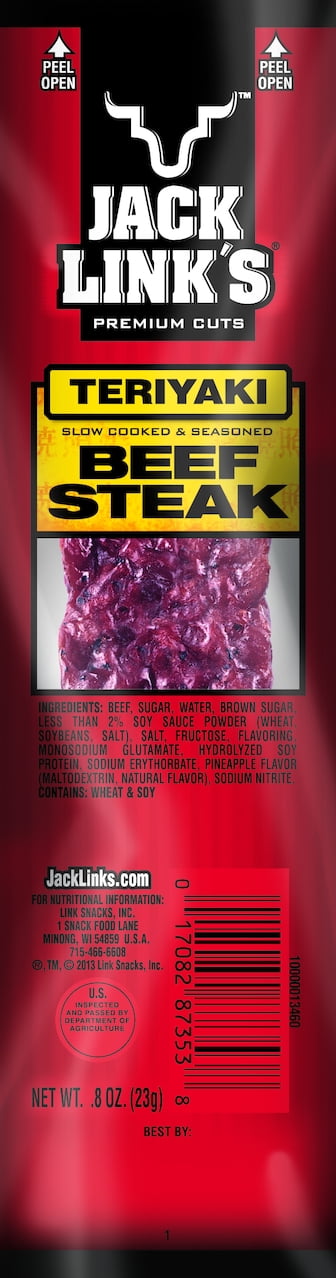 Jack Link's Beef Steak, Protein Snack, Teriyaki, .8oz (1 Steak)