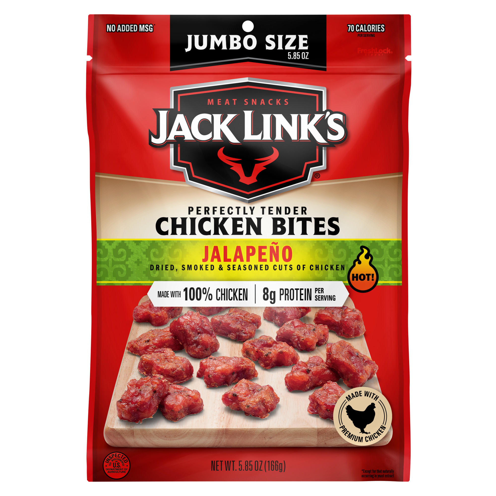 Jack Link’s Chicken Bites, 100 Chicken, Jalapeno, 3.25 oz, 8g of Protein Per Serving