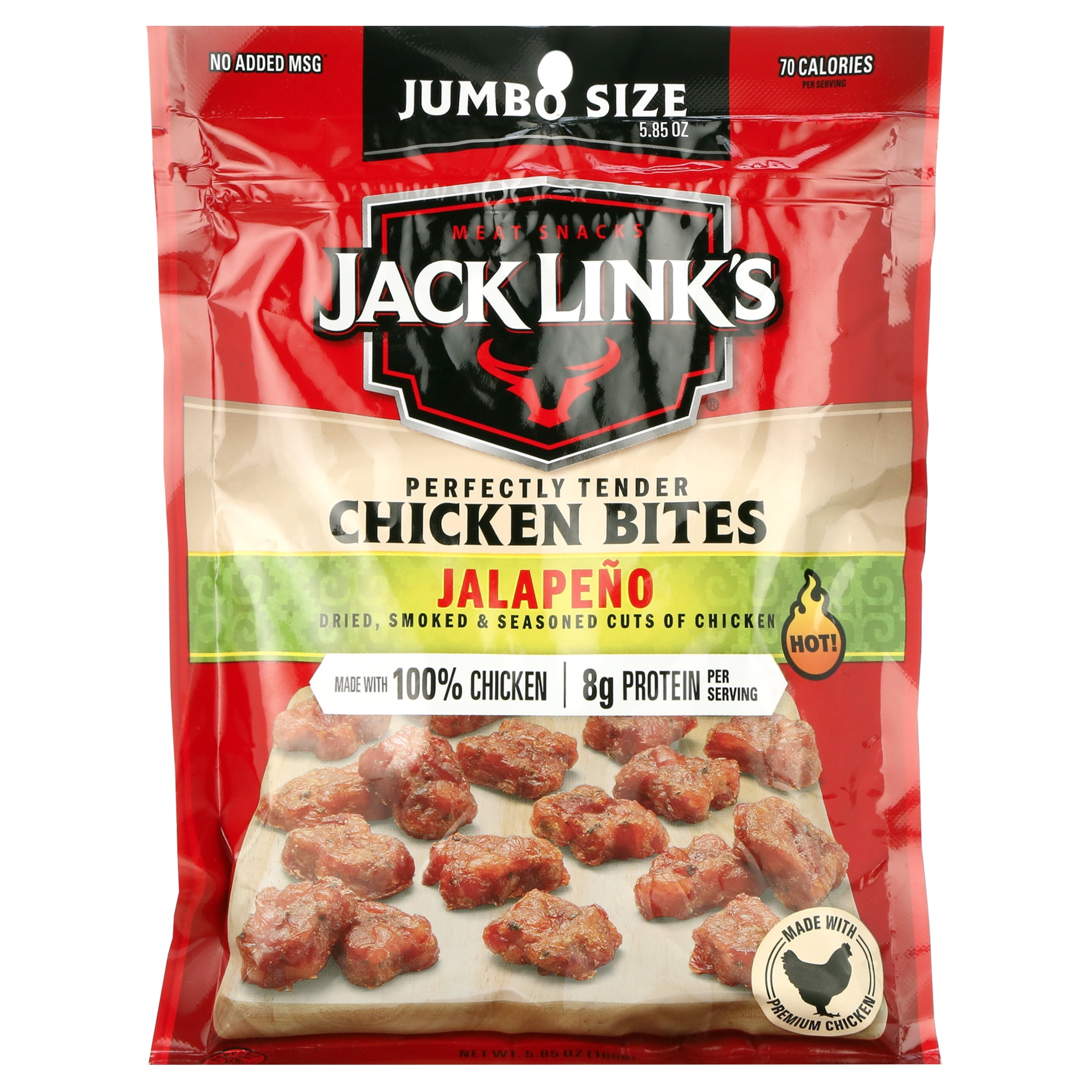 Jack Link’s Chicken Bites, 100 Chicken, Jalapeno, 3.25 oz, 8g of Protein Per Serving