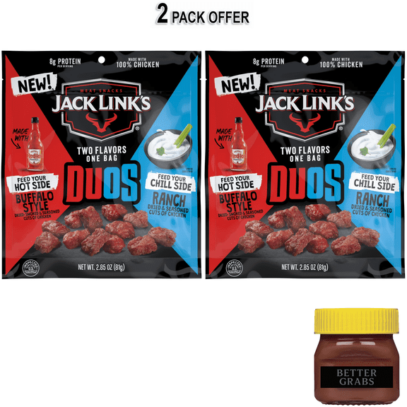 Jack Link's Chicken Bites DUOs Frank's RedHot Buffalo Style & Ranch, 2.85 oz, 8g of protein per serving