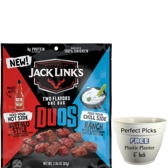 Jack Link's Chicken Bites DUOs – Frank's RedHot Buffalo Style & Ranch, 2.85oz, 8g of protein per serving, Resealable Bag