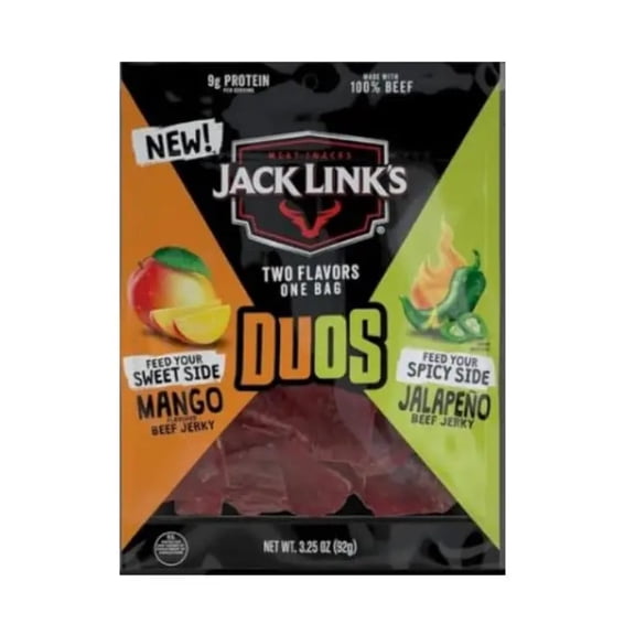 Jack Link's Duos Mango Flavor and Jalapeno Beef Jerky, 3.25 oz. Bag
