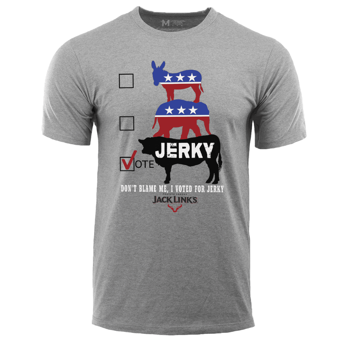 Jack Link's Men's Vote Jerky Short Sleeve T-Shirt, Grey- 2XL