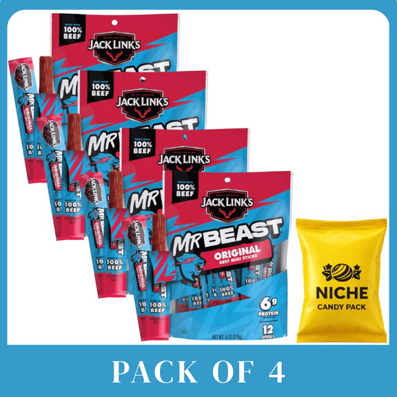 Jack Links MrBeast Mini Original Beef Meat Sticks 6oz, 12ct 4 Pack