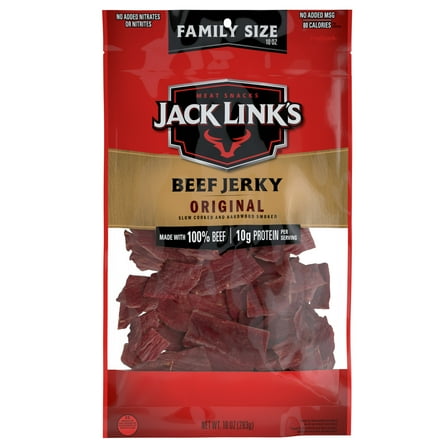 Jack Link’s Beef Jerky, made with 100% Beef, Original Flavor, 10g of Protein per Serving, 10 Ounce Resealable Bag
