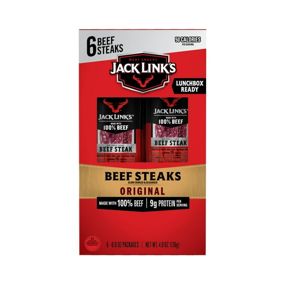 Jack Link's Original Beef Steak Multi-Pack (6 - 0.8 Ounce. Beef Steaks), 4.8 Ounce.