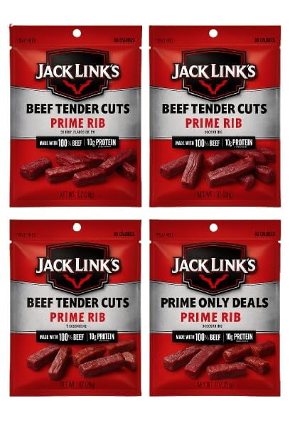 Jack Links Prime Rib DMF15 Tender Bites, 1 oz Pack - High-Protein, Low-Fat Beef Snack, Ready-to-Eat Meat Snack - Pack of 4