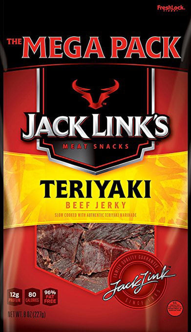 Jack Link's Teriyaki Beef Jerky Meat Snacks Mega Pack, 8 Oz. (Pack of 3)