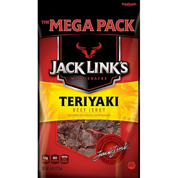 Jack Link's Teriyaki Beef Jerky Meat Snacks Mega Pack, 8 Oz. (Pack of 8)